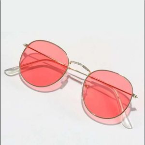 Tinted Red Glasses with Round Gold Frames